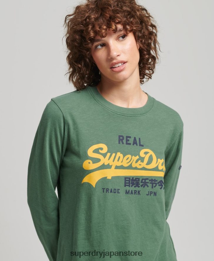 ヴィンテージロゴ ヘリテージ ロングスリーブ トップ 女性 Superdry 衣類 緑 2J62PZ3045