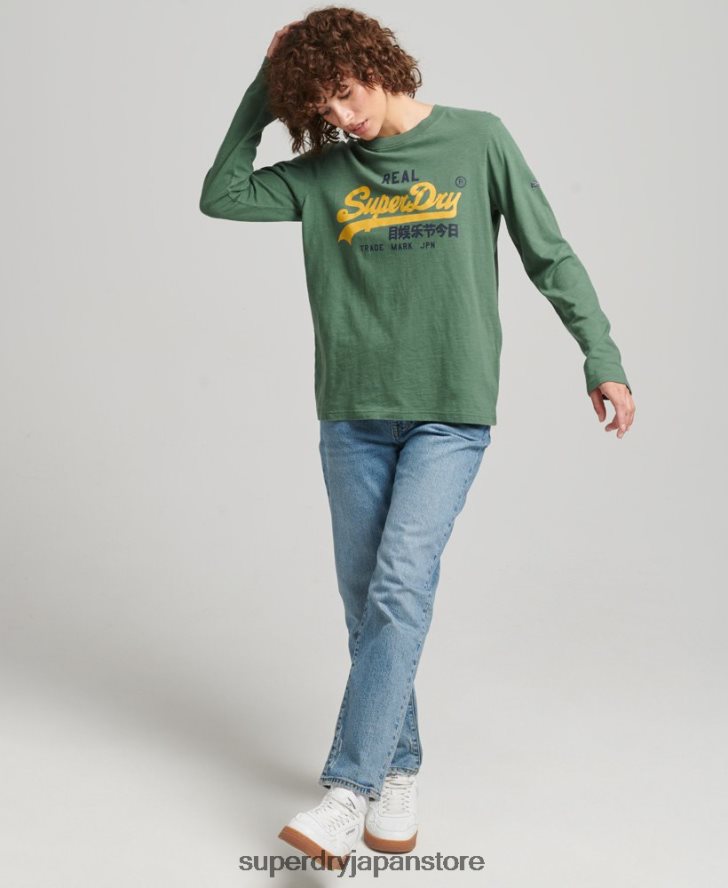 ヴィンテージロゴ ヘリテージ ロングスリーブ トップ 女性 Superdry 衣類 緑 2J62PZ3045