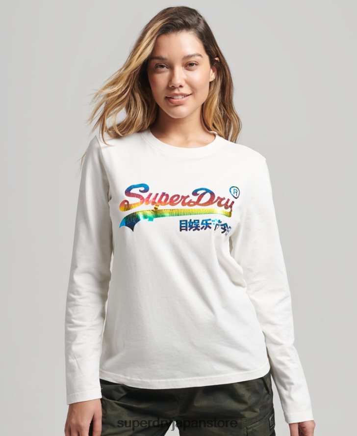 ヴィンテージロゴレインボー長袖トップ 女性 Superdry 衣類 白 2J62PZ3070