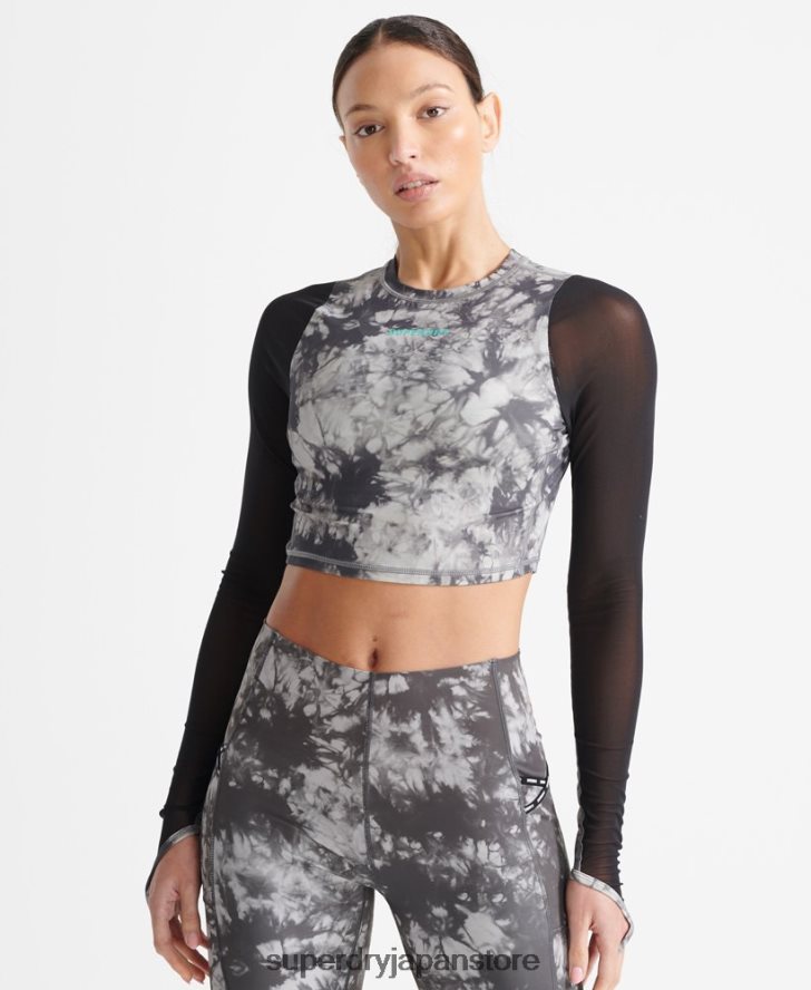 ランメッシュ長袖クロップトップ 女性 Superdry 衣類 グレー 2J62PZ4205