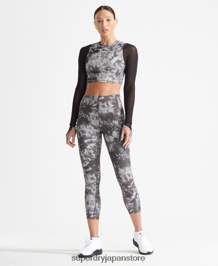 ランメッシュ長袖クロップトップ 女性 Superdry 衣類 グレー 2J62PZ4205