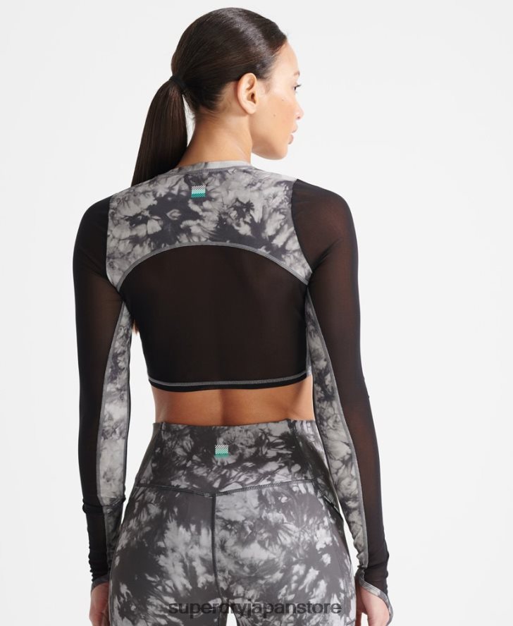 ランメッシュ長袖クロップトップ 女性 Superdry 衣類 グレー 2J62PZ4205