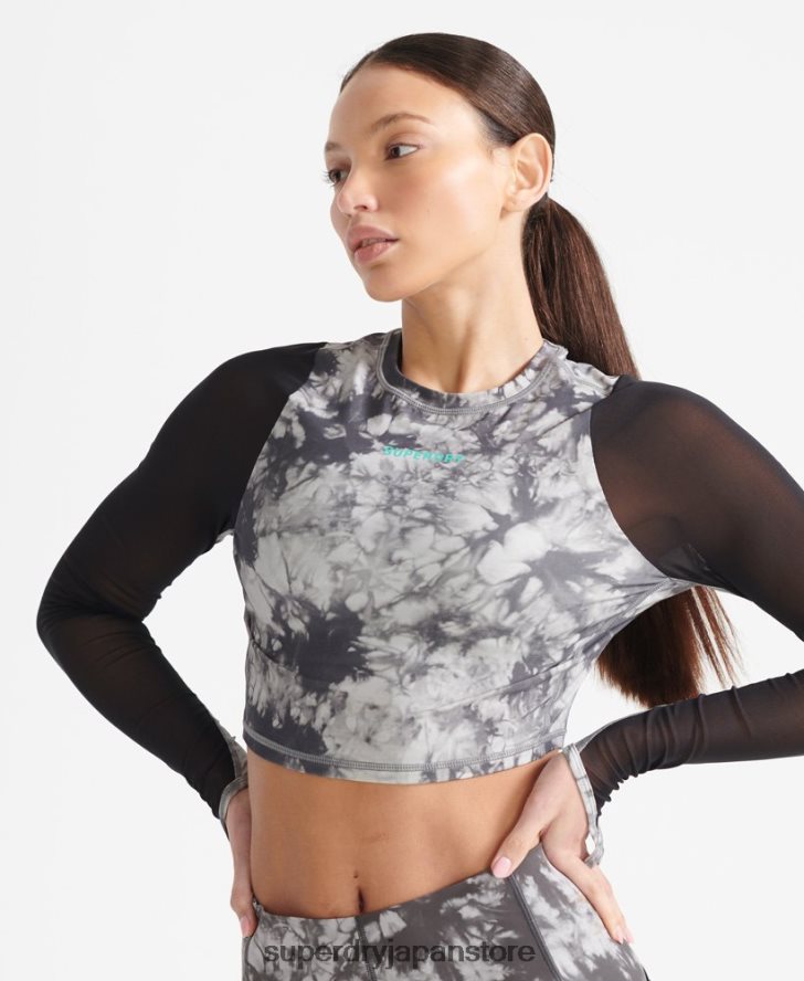 ランメッシュ長袖クロップトップ 女性 Superdry 衣類 グレー 2J62PZ4205