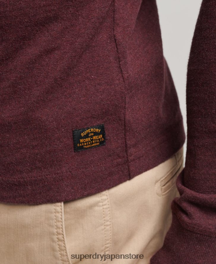 オーガニックコットン長袖ヘンリートップ 男性 Superdry 衣類 赤 2J62PZ6362