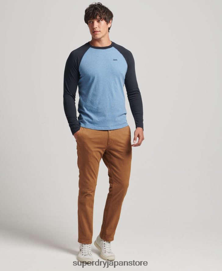 オーガニックコットン エッセンシャル 長袖ベースボール トップ 男性 Superdry 衣類 青 2J62PZ6370