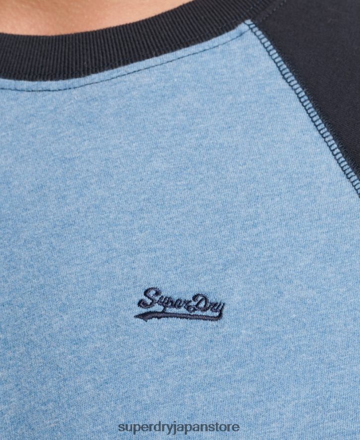 オーガニックコットン エッセンシャル 長袖ベースボール トップ 男性 Superdry 衣類 青 2J62PZ6370