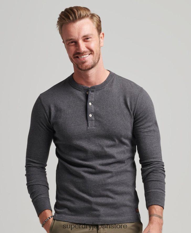 オーガニックコットン長袖ヘンリートップ 男性 Superdry 衣類 濃い灰色 2J62PZ6376