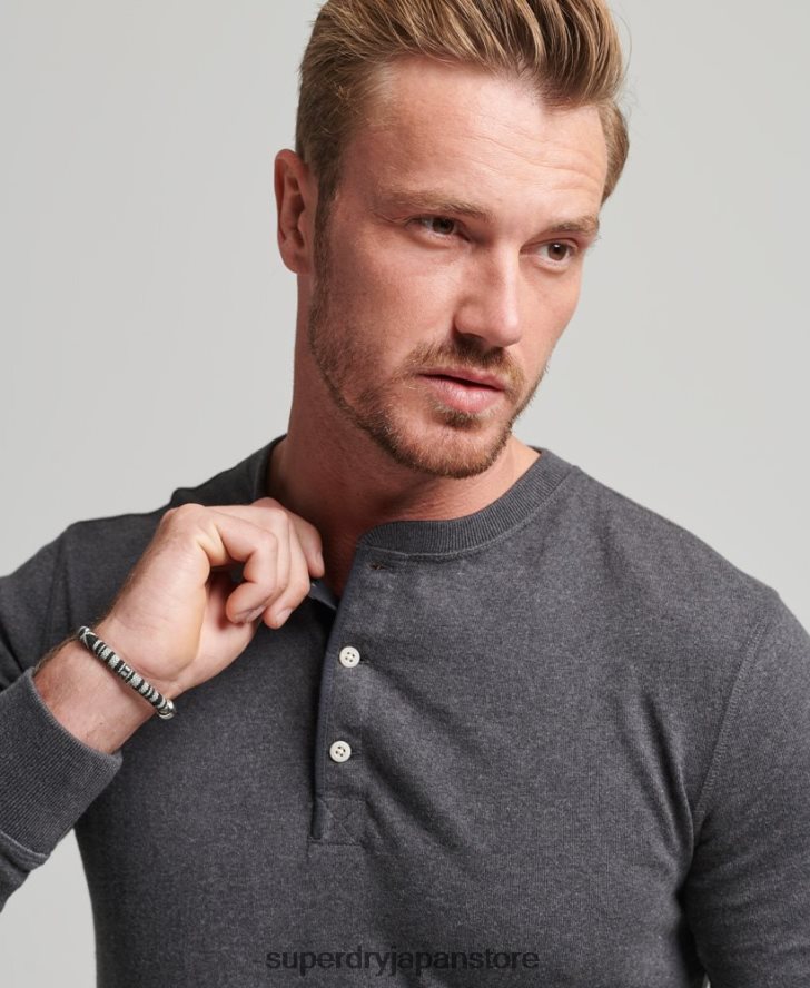 オーガニックコットン長袖ヘンリートップ 男性 Superdry 衣類 濃い灰色 2J62PZ6376