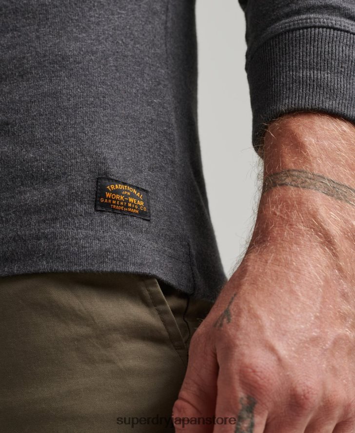 オーガニックコットン長袖ヘンリートップ 男性 Superdry 衣類 濃い灰色 2J62PZ6376