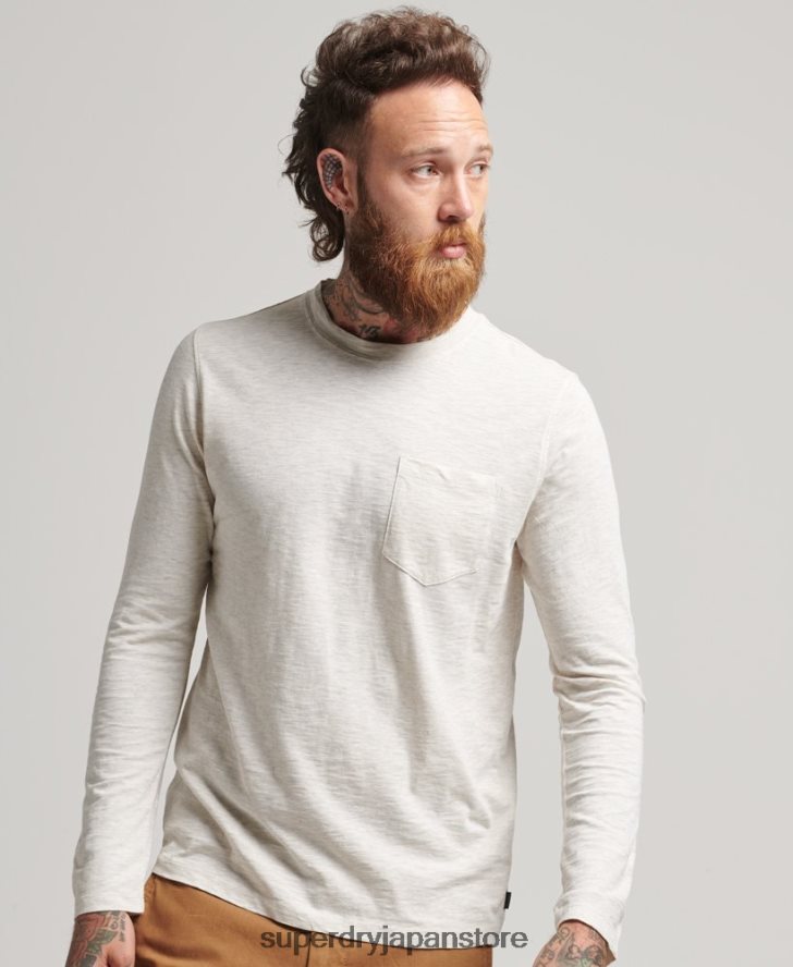 長袖スラブジャージートップ 男性 Superdry 衣類 クリーム 2J62PZ6396