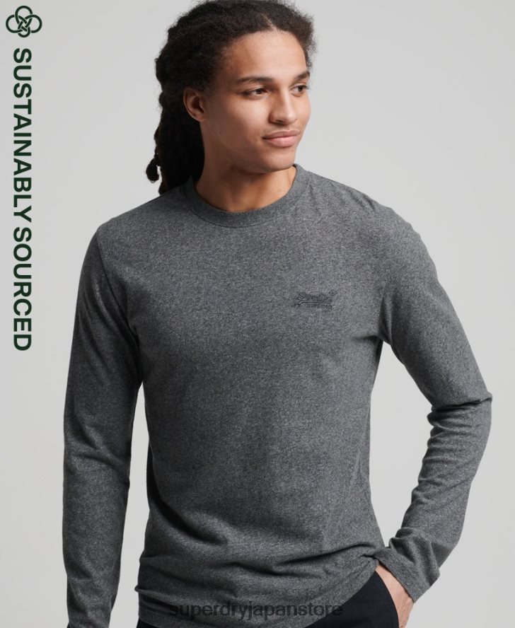 オーガニックコットンのヴィンテージロゴ刺繍トップス 男性 Superdry 衣類 グレー 2J62PZ6401