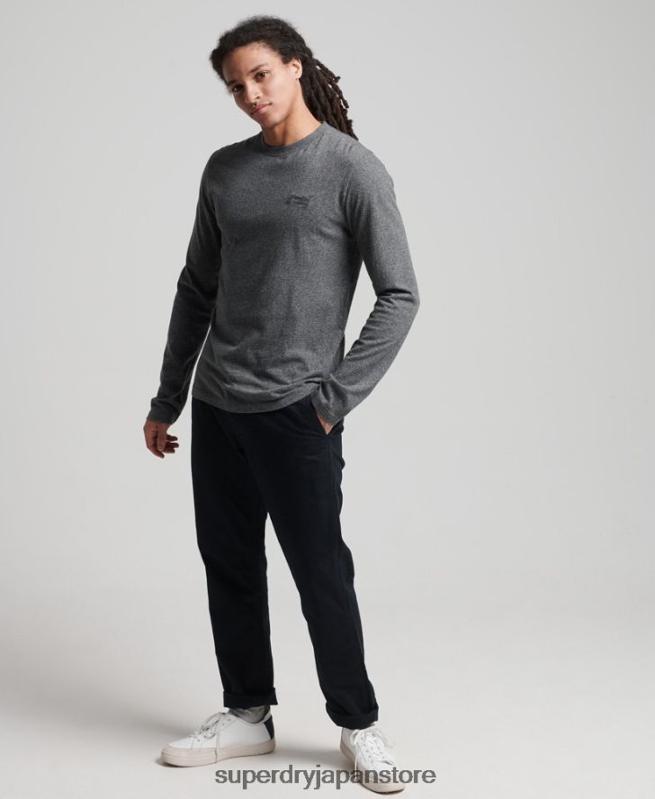 オーガニックコットンのヴィンテージロゴ刺繍トップス 男性 Superdry 衣類 グレー 2J62PZ6401