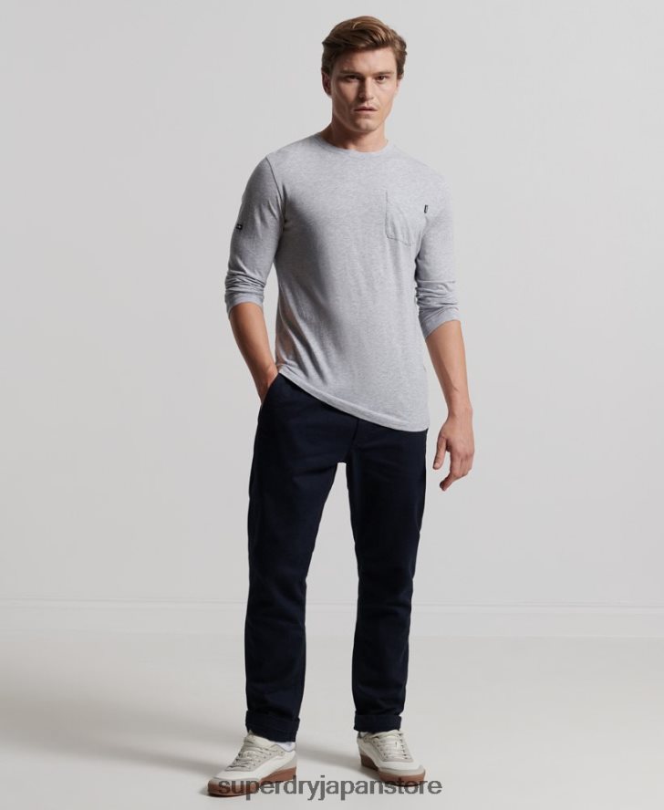 オーガニックコットン長袖スラブジャージートップ 男性 Superdry 衣類 濃い灰色 2J62PZ6402
