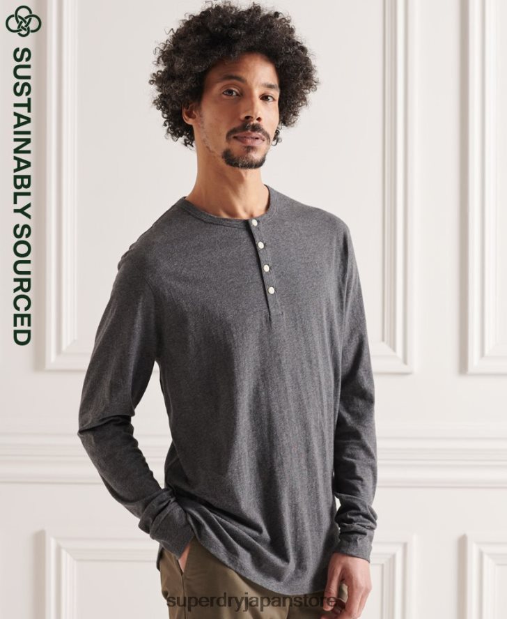 オーガニックコットンの軽量エッセンシャルヘンリートップ 男性 Superdry 衣類 濃い灰色 2J62PZ6421