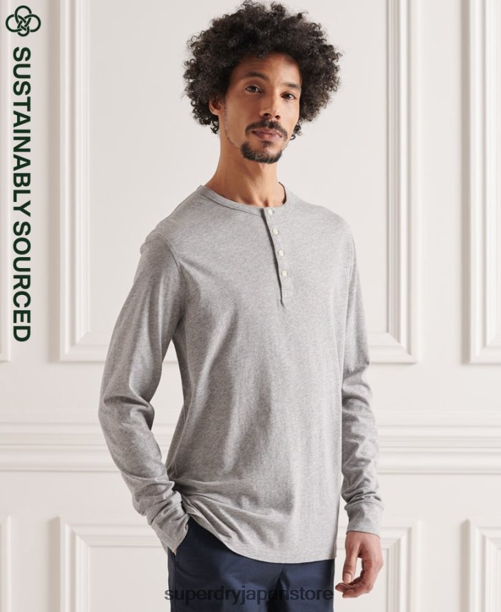 オーガニックコットンの軽量エッセンシャルヘンリートップ 男性 Superdry 衣類 ライトグレー 2J62PZ6424