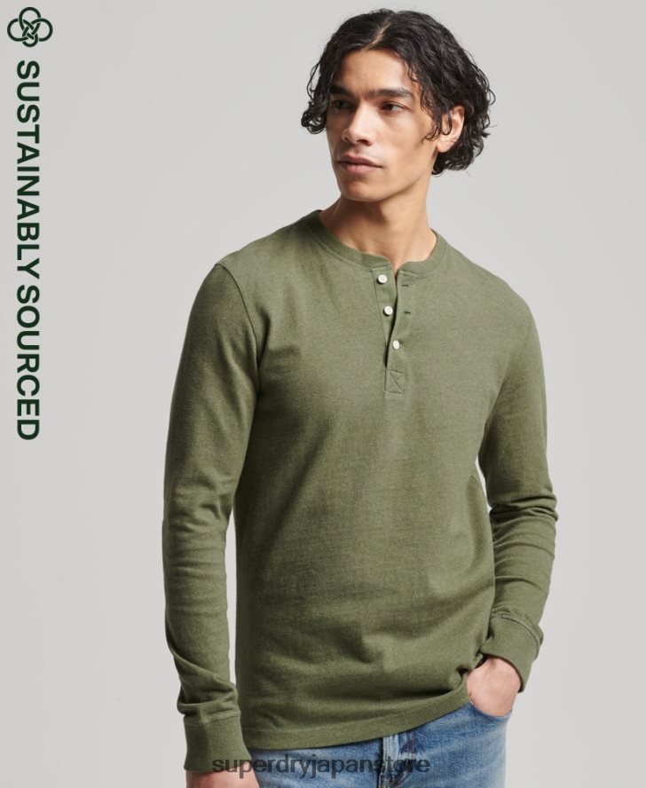 オーガニックコットン長袖ヘンリートップ 男性 Superdry 衣類 緑 2J62PZ6428