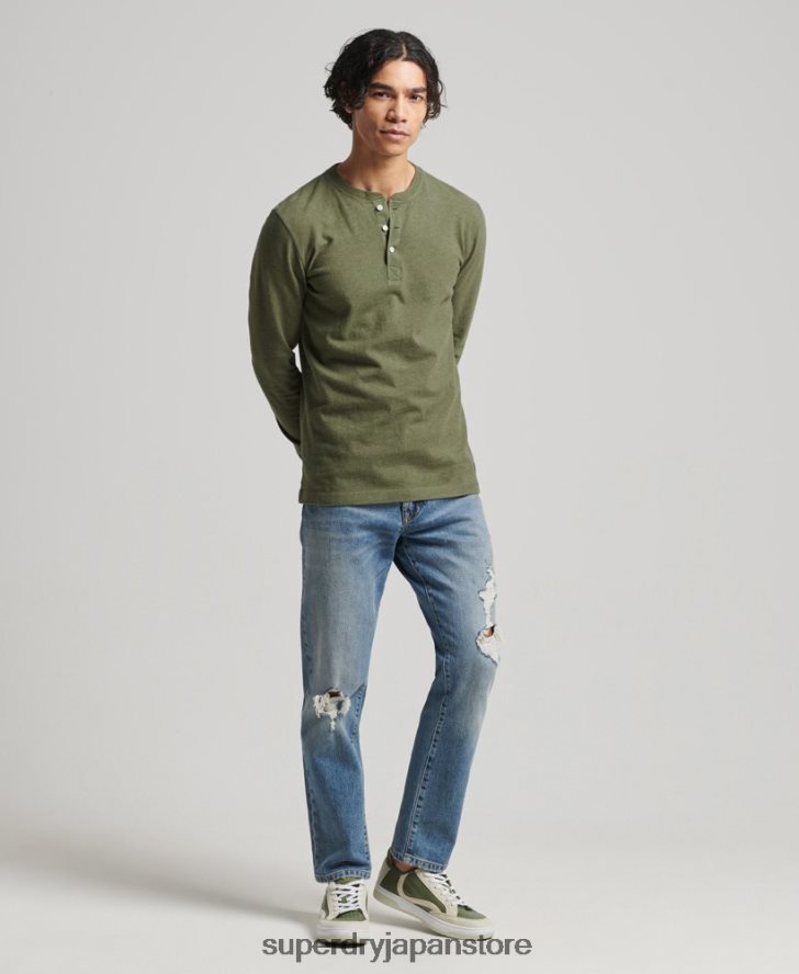 オーガニックコットン長袖ヘンリートップ 男性 Superdry 衣類 緑 2J62PZ6428