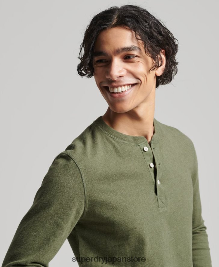 オーガニックコットン長袖ヘンリートップ 男性 Superdry 衣類 緑 2J62PZ6428