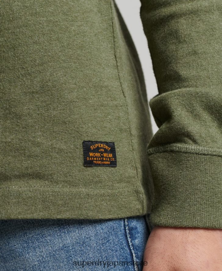 オーガニックコットン長袖ヘンリートップ 男性 Superdry 衣類 緑 2J62PZ6428
