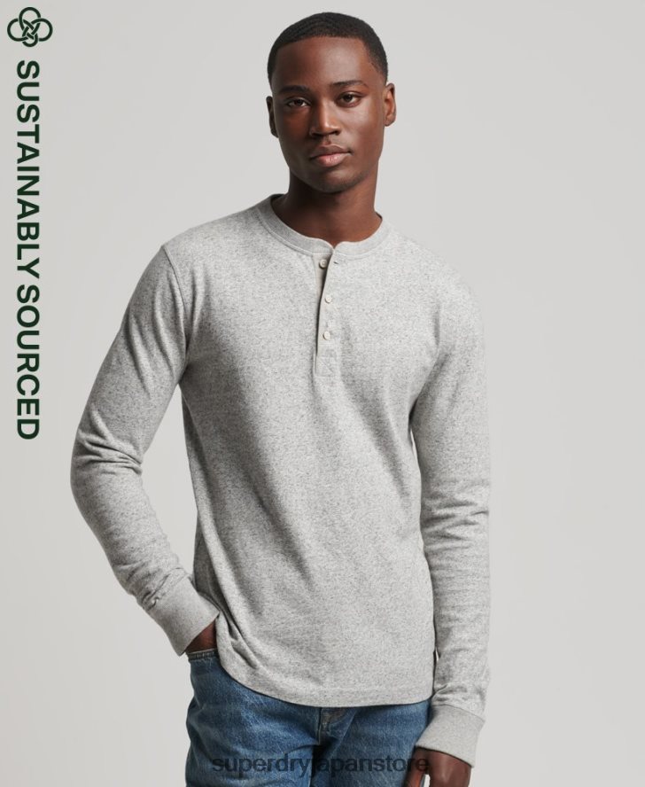 オーガニックコットン長袖ヘンリートップ 男性 Superdry 衣類 グレー 2J62PZ6433