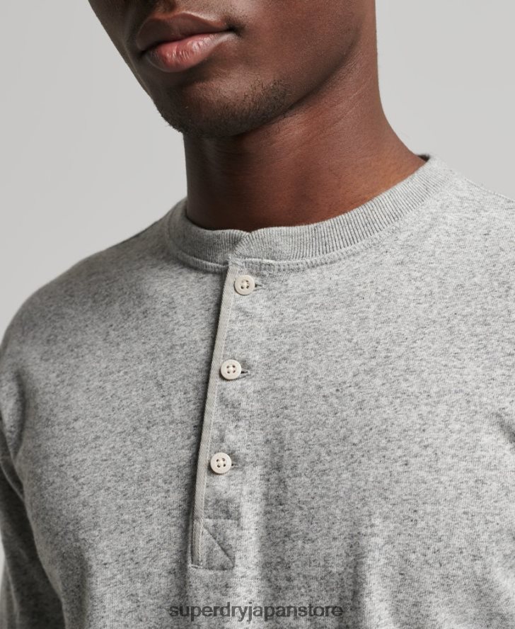 オーガニックコットン長袖ヘンリートップ 男性 Superdry 衣類 グレー 2J62PZ6433