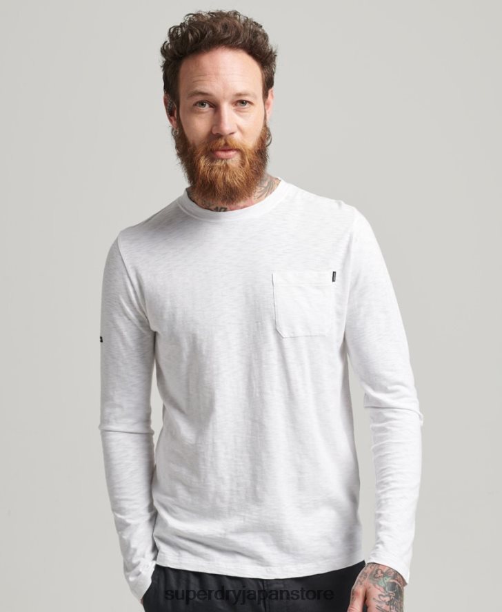 オーガニックコットン長袖スラブジャージートップ 男性 Superdry 衣類 白 2J62PZ6435