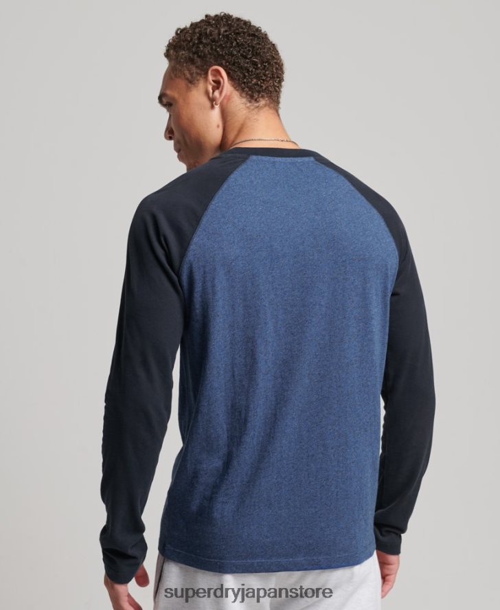 オーガニックコットン エッセンシャル 長袖ベースボール トップ 男性 Superdry 衣類 海軍 2J62PZ6446