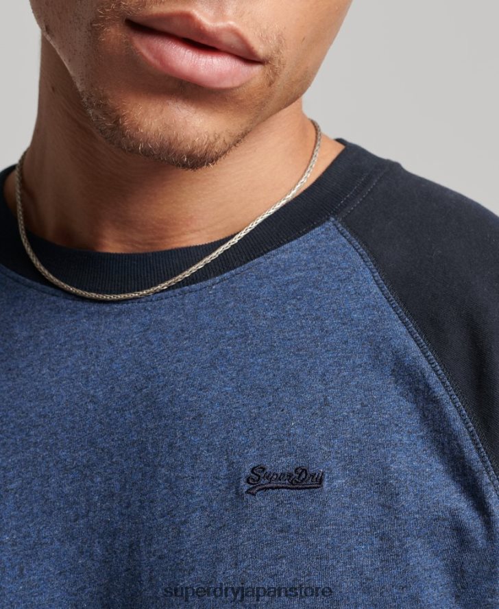オーガニックコットン エッセンシャル 長袖ベースボール トップ 男性 Superdry 衣類 海軍 2J62PZ6446