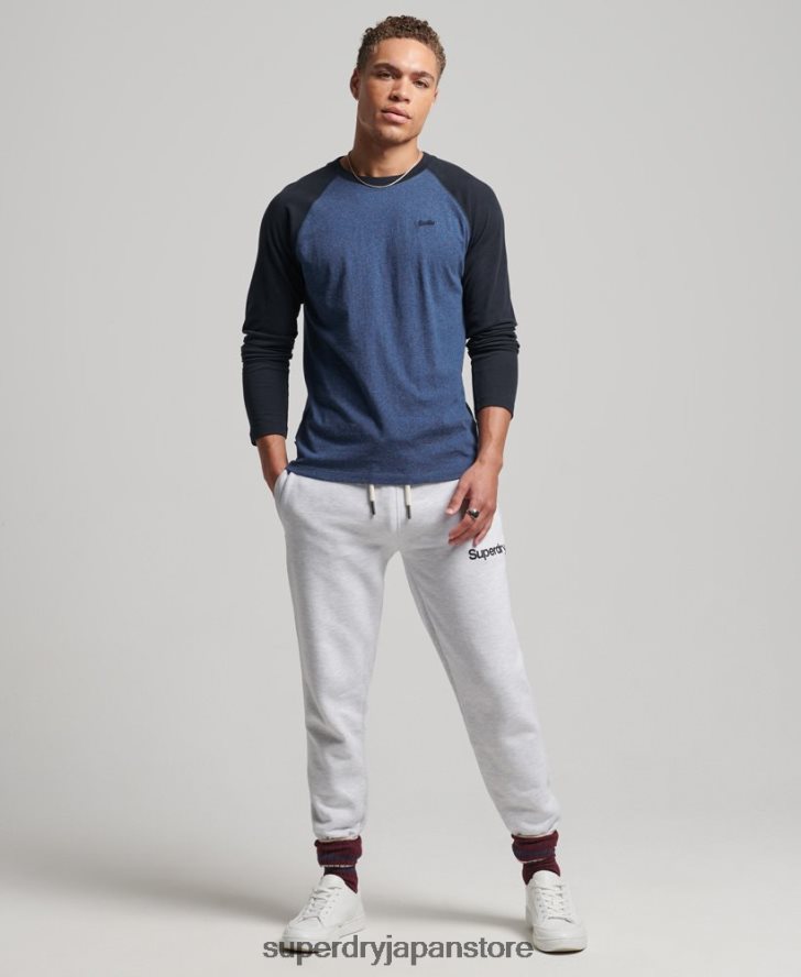 オーガニックコットン エッセンシャル 長袖ベースボール トップ 男性 Superdry 衣類 海軍 2J62PZ6446