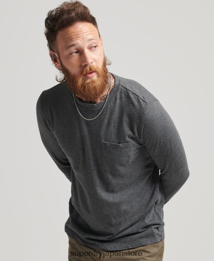長袖スラブジャージートップ 男性 Superdry 衣類 濃い灰色 2J62PZ6449