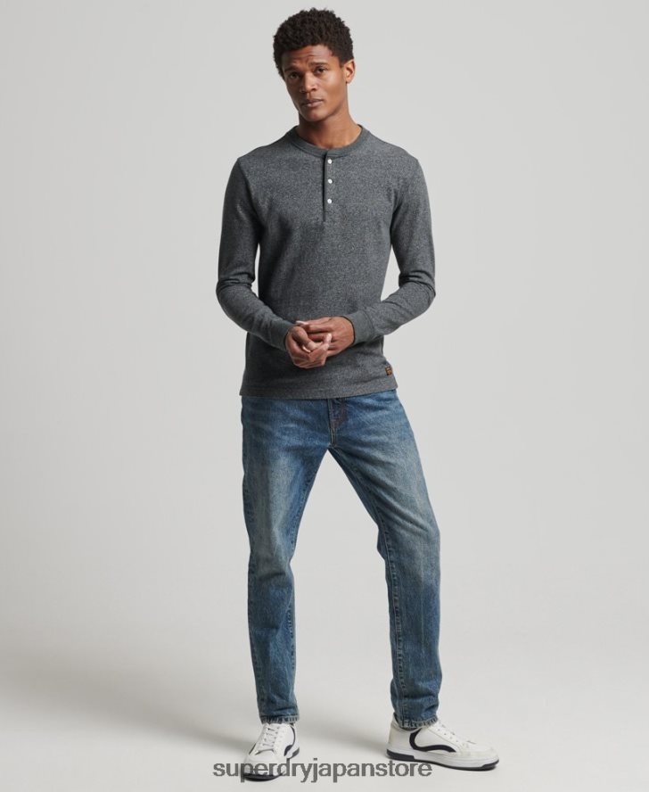 オーガニックコットン長袖ヘンリートップ 男性 Superdry 衣類 濃い灰色 2J62PZ6458