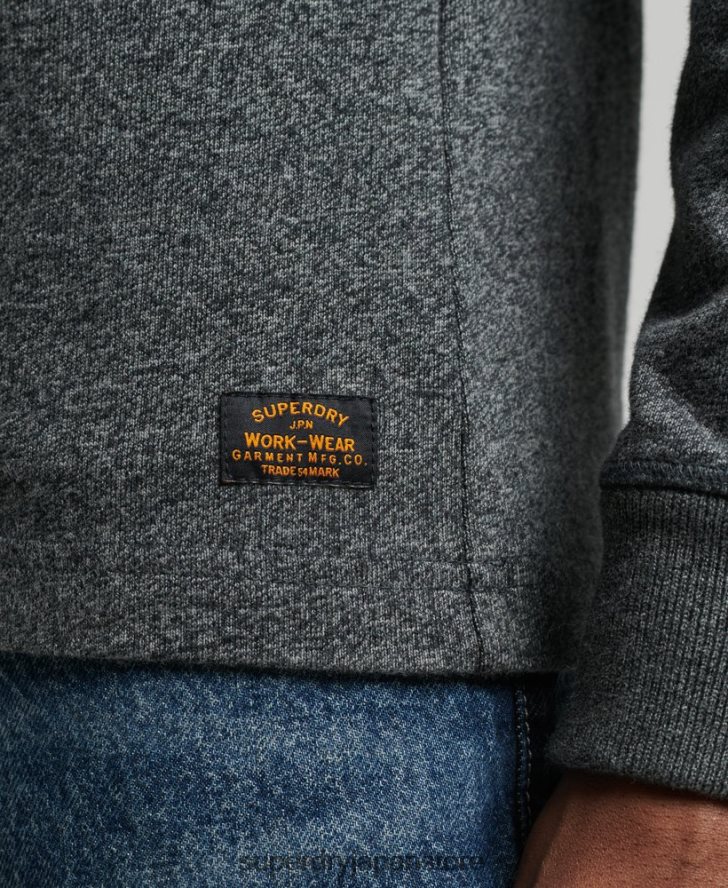 オーガニックコットン長袖ヘンリートップ 男性 Superdry 衣類 濃い灰色 2J62PZ6458