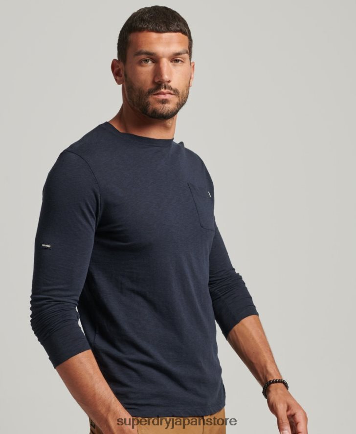 オーガニックコットン長袖スラブジャージートップ 男性 Superdry 衣類 海軍 2J62PZ6479