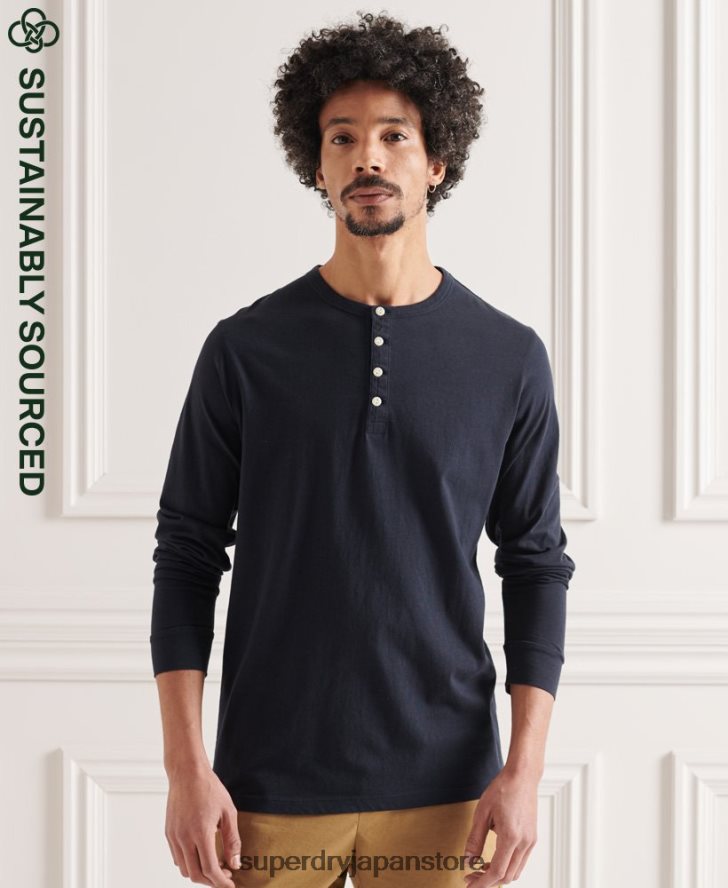 オーガニックコットンの軽量エッセンシャルヘンリートップ 男性 Superdry 衣類 海軍 2J62PZ6489