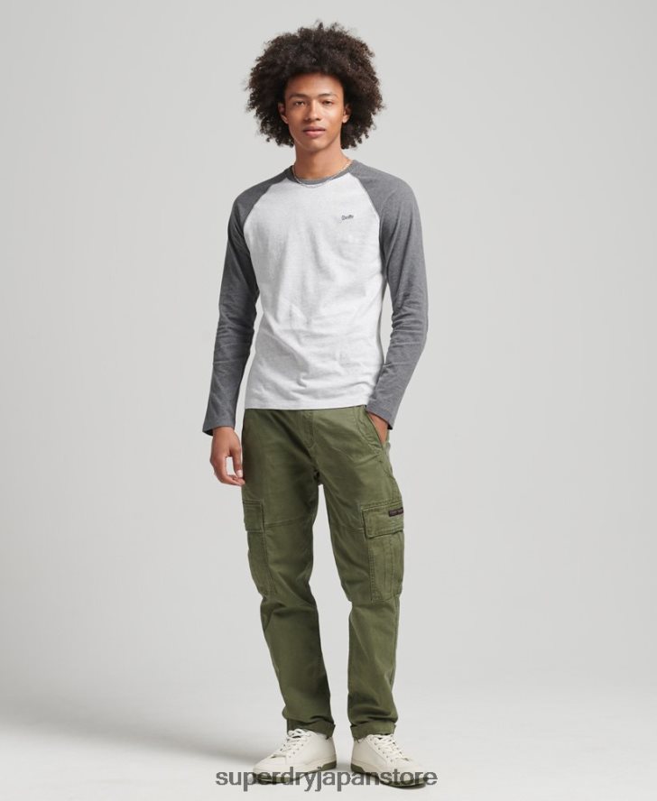 オーガニックコットン エッセンシャル 長袖ベースボール トップ 男性 Superdry 衣類 グレー 2J62PZ6505