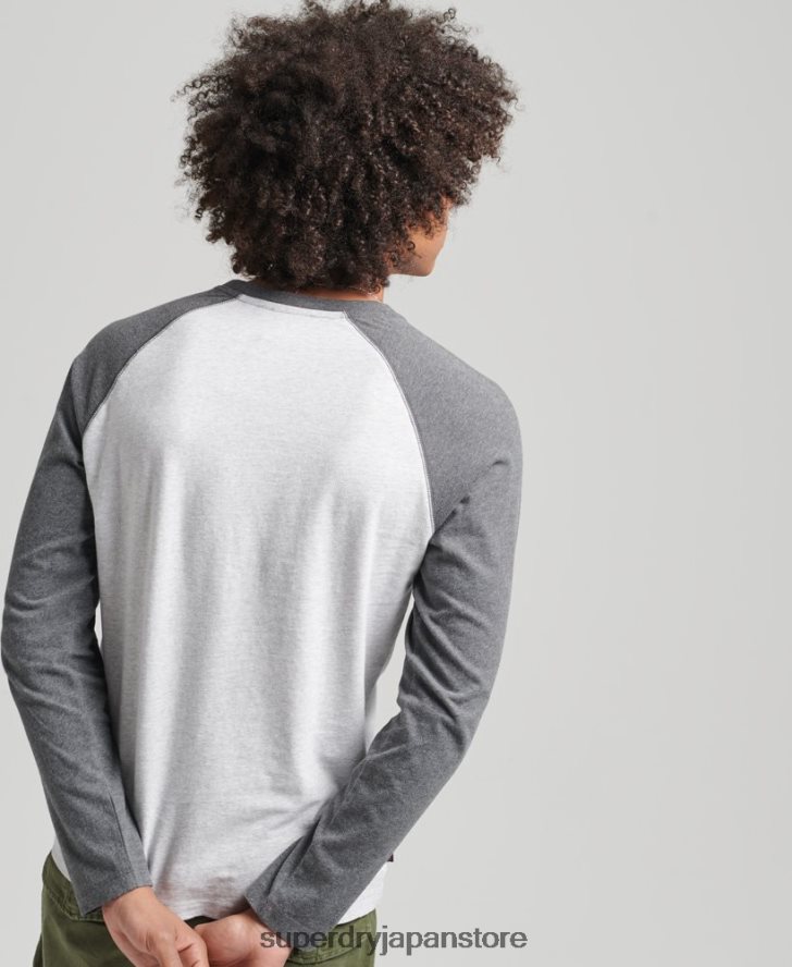 オーガニックコットン エッセンシャル 長袖ベースボール トップ 男性 Superdry 衣類 グレー 2J62PZ6505