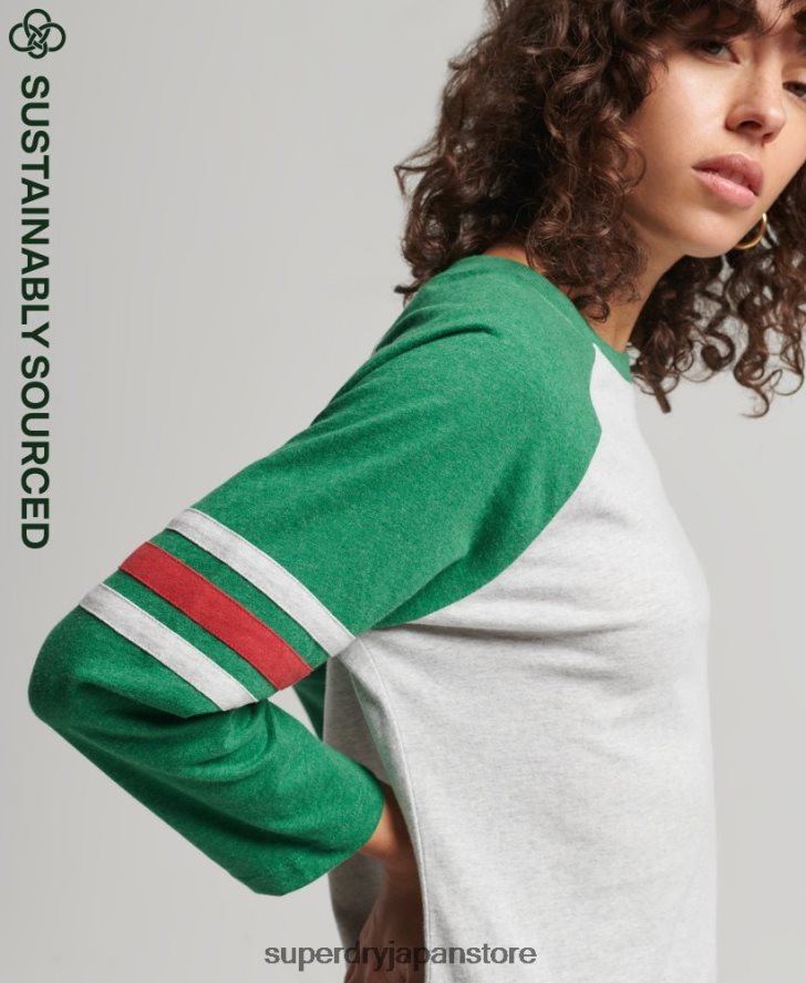 オーガニックコットン ヴィンテージ ハーフスリーブ ベースボール トップ 女性 Superdry 衣類 緑 2J62PZ6555