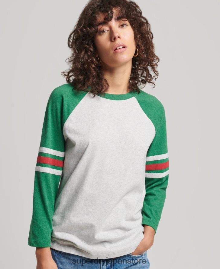 オーガニックコットン ヴィンテージ ハーフスリーブ ベースボール トップ 女性 Superdry 衣類 緑 2J62PZ6555