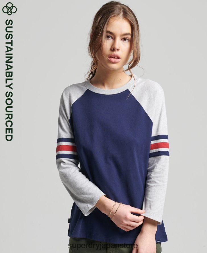 オーガニックコットン ヴィンテージ ハーフスリーブ ベースボール トップ 女性 Superdry 衣類 海軍 2J62PZ6575