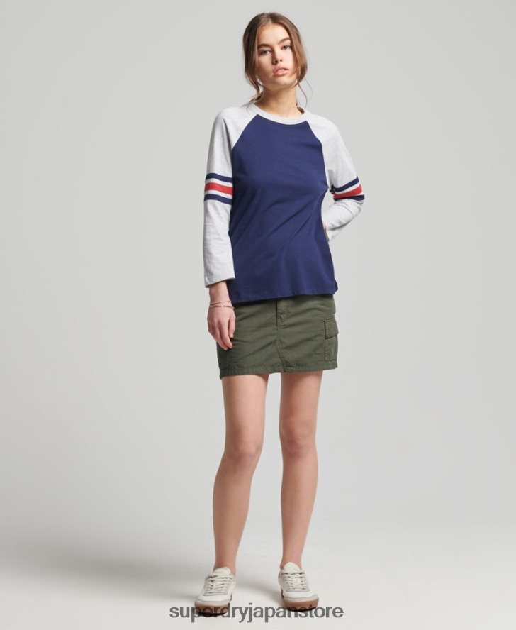 オーガニックコットン ヴィンテージ ハーフスリーブ ベースボール トップ 女性 Superdry 衣類 海軍 2J62PZ6575
