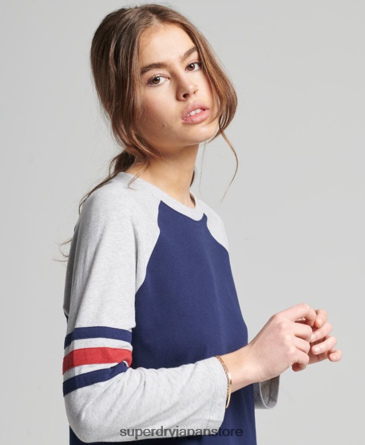 オーガニックコットン ヴィンテージ ハーフスリーブ ベースボール トップ 女性 Superdry 衣類 海軍 2J62PZ6575