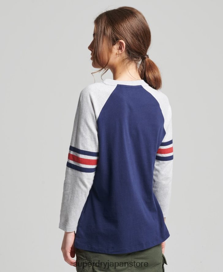 オーガニックコットン ヴィンテージ ハーフスリーブ ベースボール トップ 女性 Superdry 衣類 海軍 2J62PZ6575
