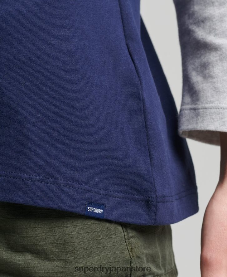 オーガニックコットン ヴィンテージ ハーフスリーブ ベースボール トップ 女性 Superdry 衣類 海軍 2J62PZ6575