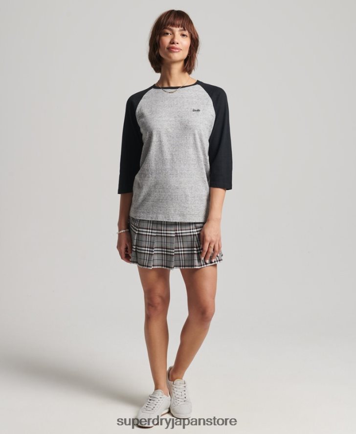 オーガニックコットンヴィンテージベースボール長袖トップ 女性 Superdry 衣類 濃い灰色 2J62PZ6643