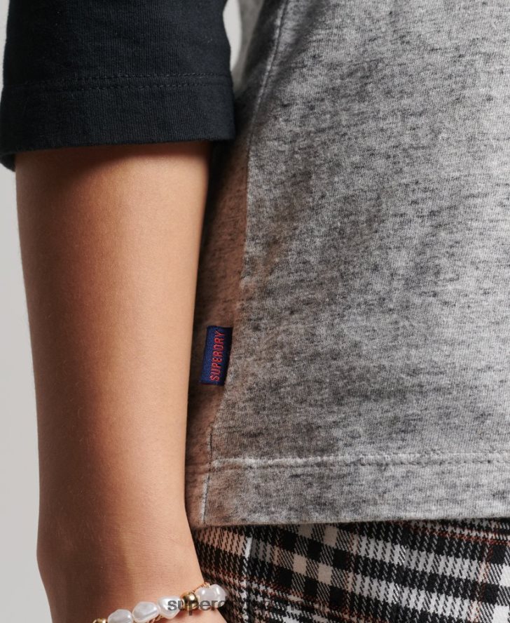 オーガニックコットンヴィンテージベースボール長袖トップ 女性 Superdry 衣類 濃い灰色 2J62PZ6643