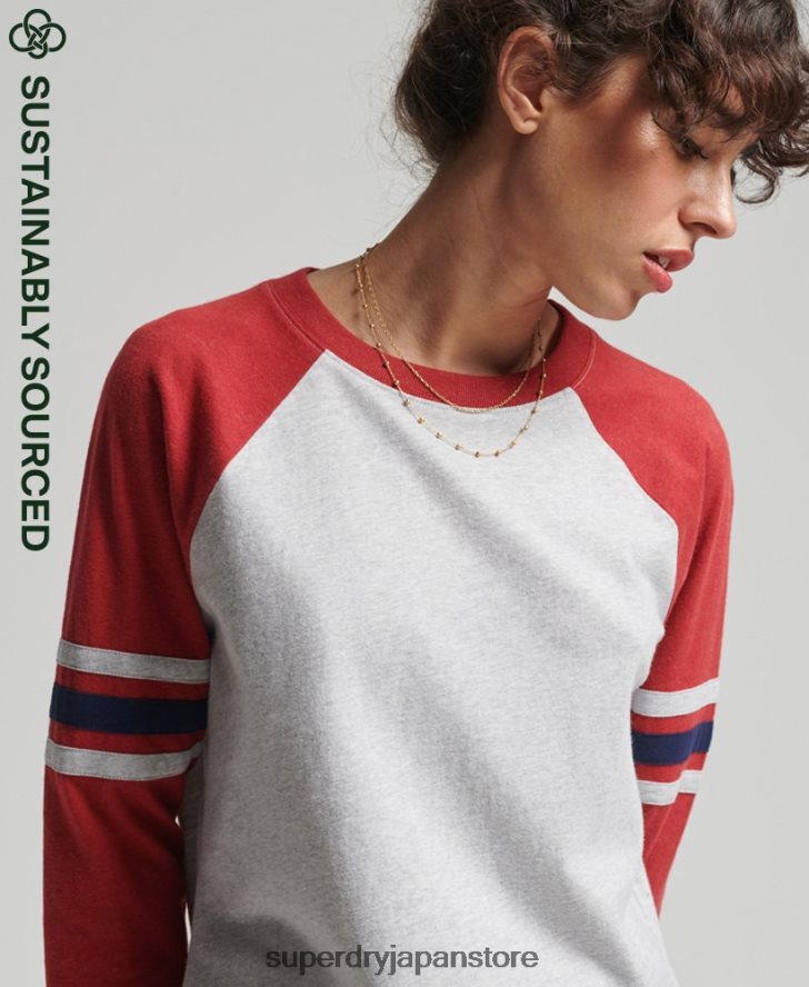 オーガニックコットン ヴィンテージ ハーフスリーブ ベースボール トップ 女性 Superdry 衣類 グレー 2J62PZ6646