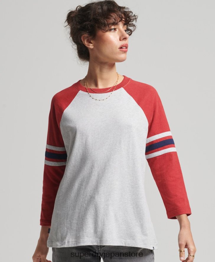 オーガニックコットン ヴィンテージ ハーフスリーブ ベースボール トップ 女性 Superdry 衣類 グレー 2J62PZ6646
