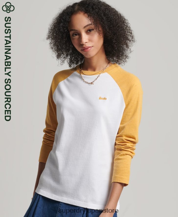 オーガニックコットンヴィンテージベースボール長袖トップ 女性 Superdry 衣類 黄色 2J62PZ6654