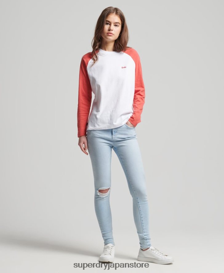 オーガニックコットンヴィンテージベースボール長袖トップ 女性 Superdry 衣類 コーラル 2J62PZ6658