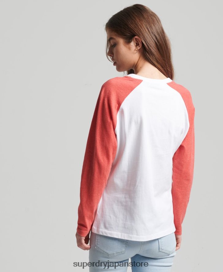 オーガニックコットンヴィンテージベースボール長袖トップ 女性 Superdry 衣類 コーラル 2J62PZ6658